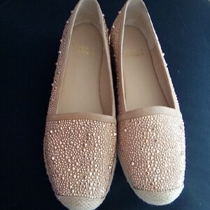 Stuart Weitzman Gold Beaded Espadrilles